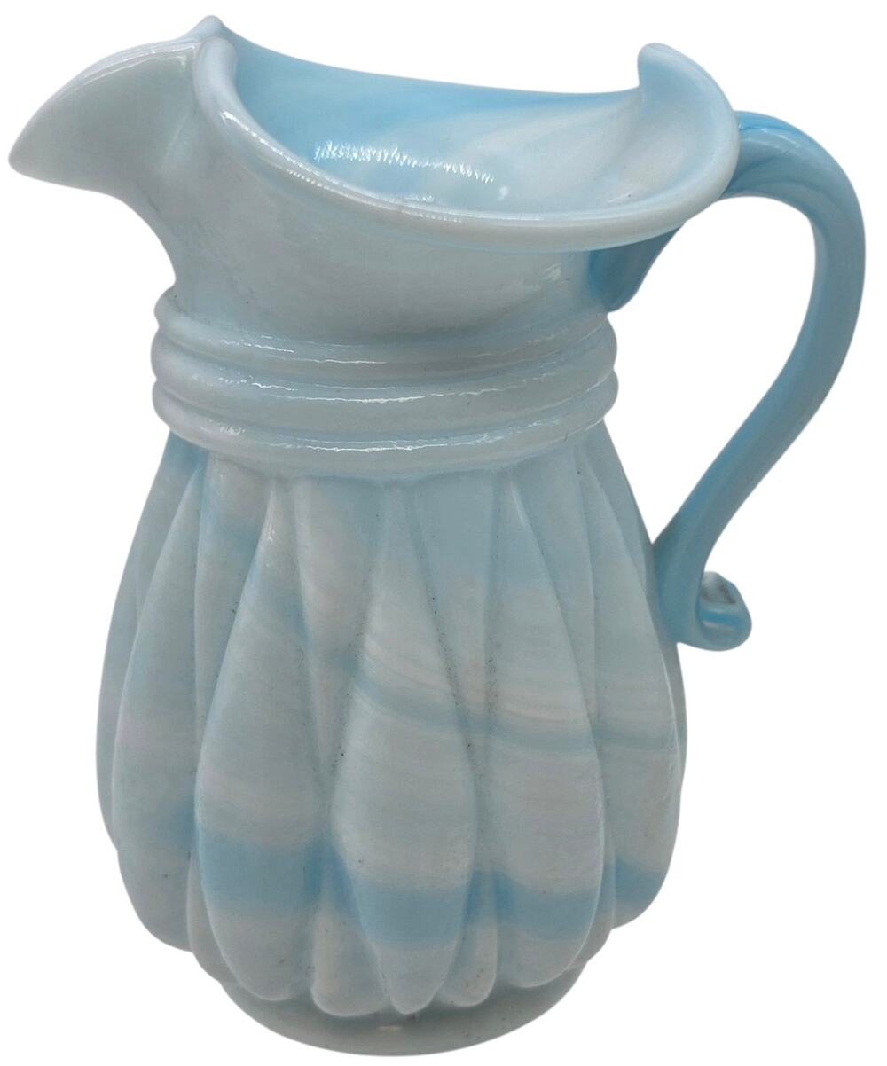 VINTAGE KANAWHA BLUE & WHITE SLAG GLASS PITCHER